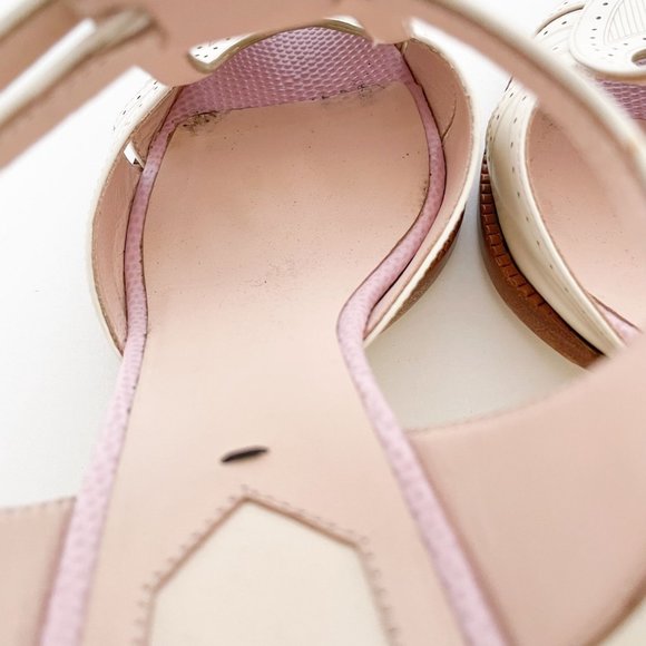 Fendi Chameleon Pumps EU 36 US 6 Cream Yellow Mary Jane Block Mid Heel Sandal - Picture 5 of 13